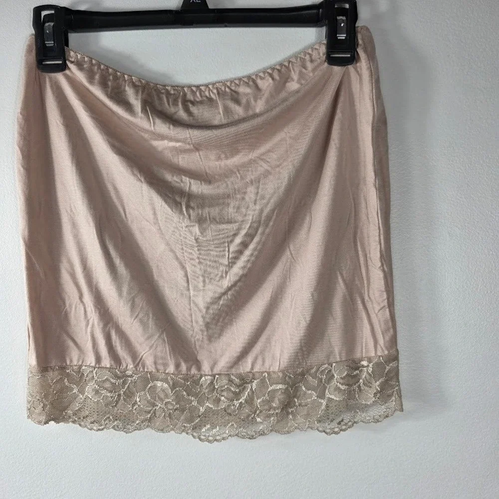 ADOME Women's Lace Trim Slip Skirt Extender‎ Beige XL Full Slip Skirt